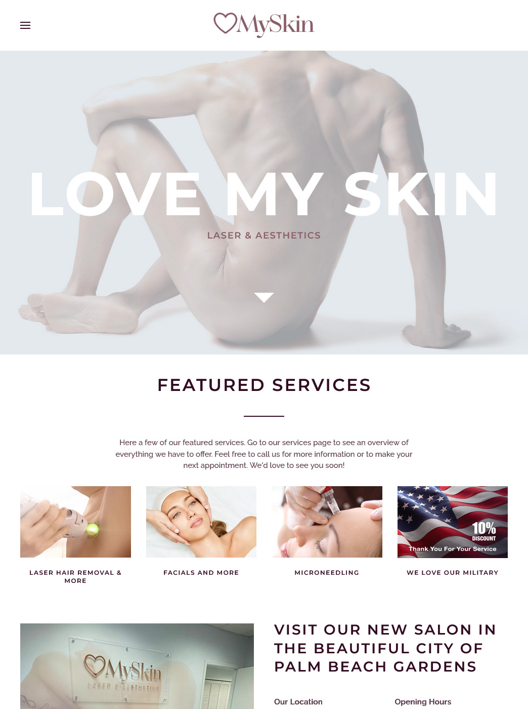 Love my skin laser website tablet screenshot